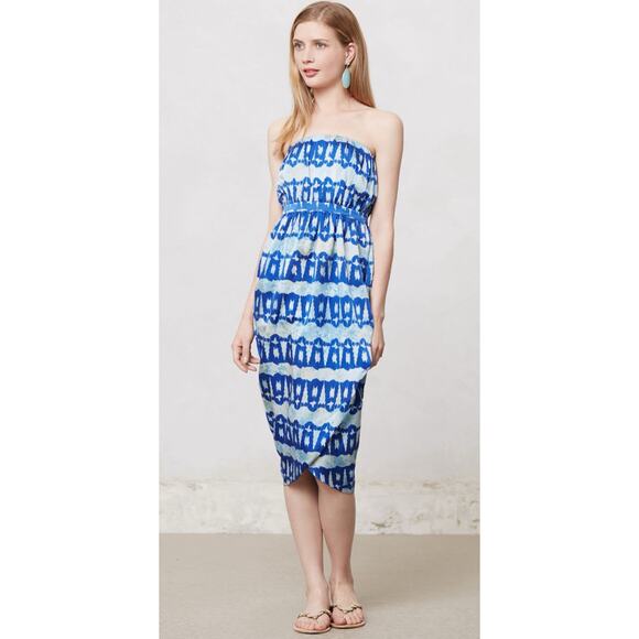 Anthropologie Andree DeLair Cordelia Strapless Batik Midi Dress XS - Picture 1 of 10
